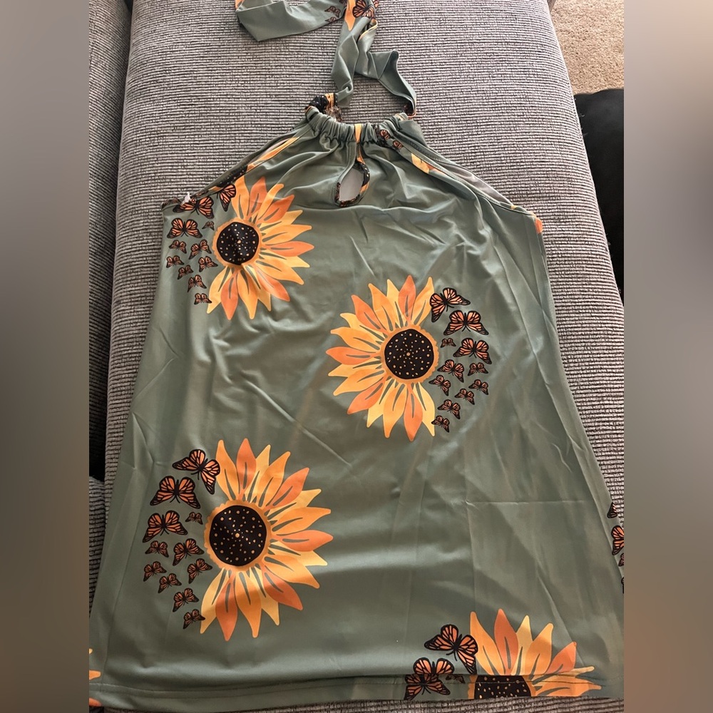 Sunflower Print Halter Dress - Picture 3 of 7